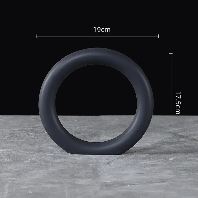 "Void Circle" Matte Ring Sculpture — Obsidian Large 23.5 × 21cm, black matte ceramic ring, contemporary zen sculpture