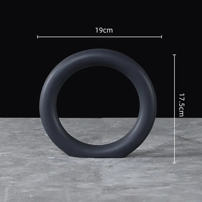 "Void Circle" Matte Ring Sculpture — Obsidian Large 23.5 × 21cm, black matte ceramic ring, contemporary zen sculpture