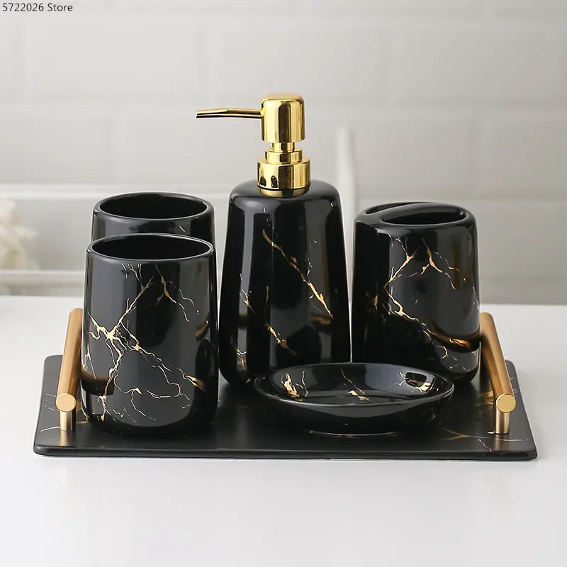 Marble porcelain bathroom set

Luxury bathroom accessories 

Ceramic soap dispenser set

Marble toothbrush holder

Vanity tray bathroom organiser

Porcelain toiletries suite

Modern bathroom decor

Marble effect bathroom kit

