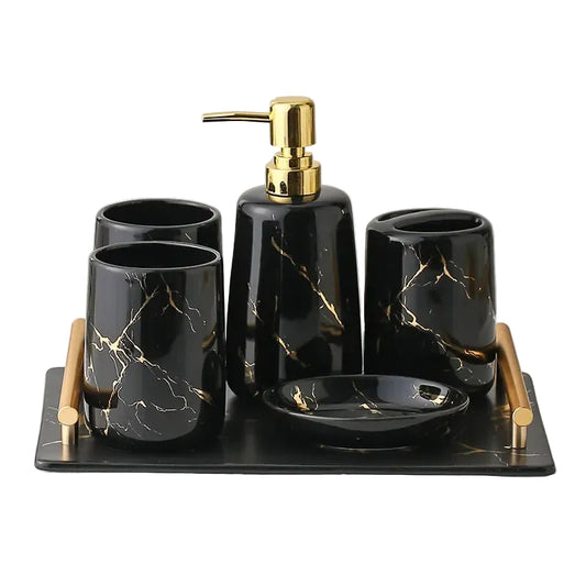 Marble porcelain bathroom set

Luxury bathroom accessories 

Ceramic soap dispenser set

Marble toothbrush holder

Vanity tray bathroom organiser

Porcelain toiletries suite

Modern bathroom decor

Marble effect bathroom kit

