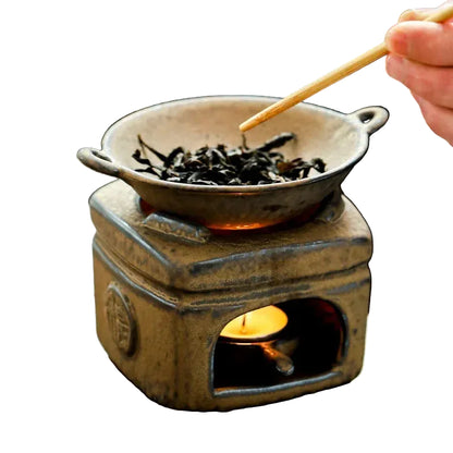 "Fu" Retro Ceramic Aroma Burner – Square Fu, wabi-sabi finish with tealight holder | CL House