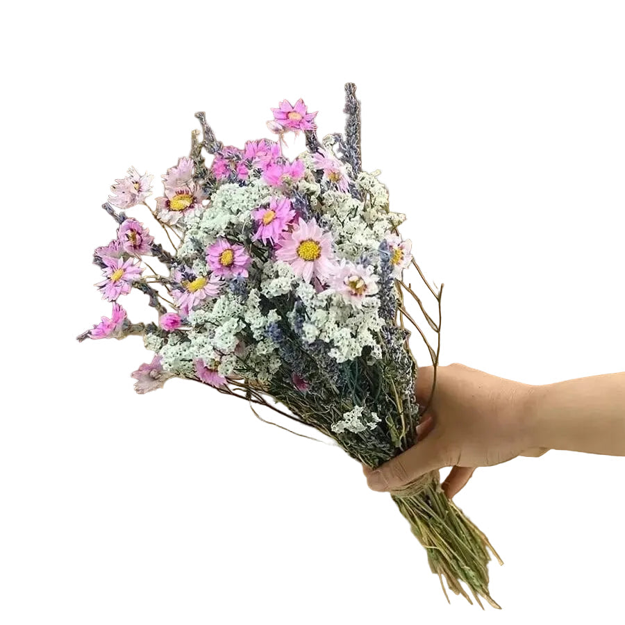  "Wild Bloom" dried mixed flower bouquet in Ivory Field — cream and white dried lavender, gypsophila and daisy stems, natural wildflower arrangement