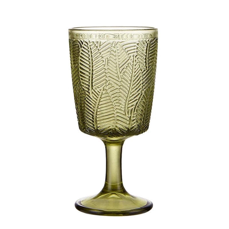 Vintage green wine glasses

Embossed glass goblets 

Green leaf pattern glassware

Wedding table wine glasses

Retro emerald glass cup

300ml stemmed goblet

Antique style glassware

Party drinkware accessories

Green glass chalice