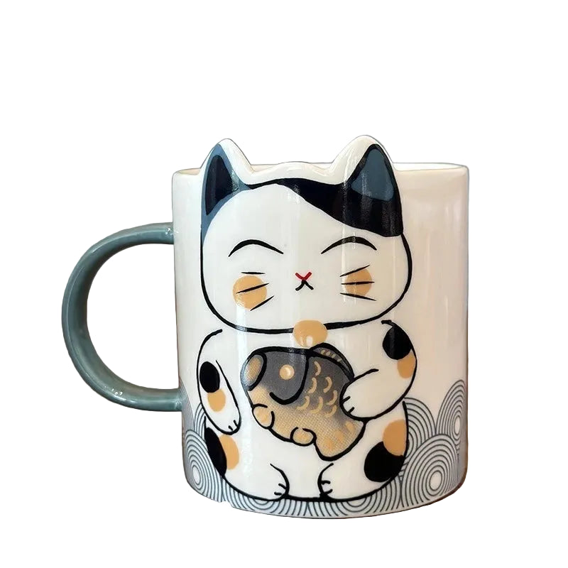 clHouse & Home 
Lucky Cat ceramic mug UK Large 500ml porcelain cup Japanese Maneki-neko coffee mug Simple cartoon cat drinkware Office desk lucky cat mug Couple’s porcelain mug set Extra large tea cup UK Minimalist cat lover gift