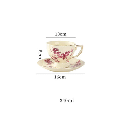 "Cream porcelain teacup and saucer with lemon botanical print pattern F and gold trim, 240ml — CL House Tea Time"