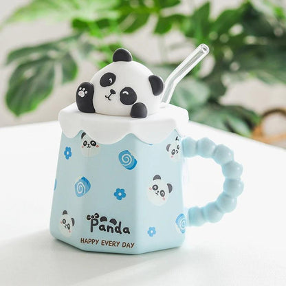 Cartoon Ceramic Mug Lid And Spoon Novelty Mug Kids Mug Cute Coffee Mug Gift Anime Kawaii