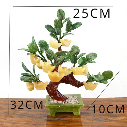 Jade money tree Feng Shui home decor Wealth attraction ornament Housewarming gift ideas Jade stone tree Prosperity decoration Oriental living room decor Crystal bonsai tree Auspicious home gifts
