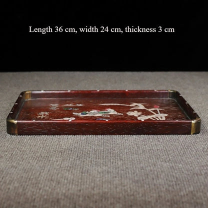 "Serene Union" solid rosewood tea tray with hand-carved iridescent shell inlay, mandarin duck motif, 36cm — CL House Tea Time