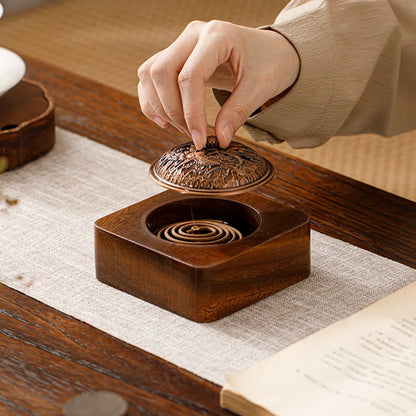 "Dragon & Phoenix" walnut wood coil incense burner — CL House Candles & Fragrance