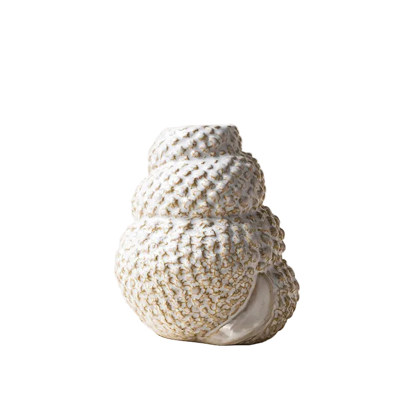 Coral Nest textured ceramic vase in ivory glaze, full silhouette, white background