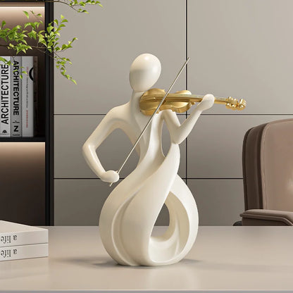 "The Violinist" abstract resin sculpture in cream, contemporary music art figurine, CL House