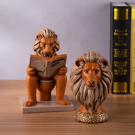 Lion statue decor 

King of the Jungle sculpture

Resin lion ornament

Regal bathroom decoration

Stately home accessories

Lion figurine for bookshelf

Animal sculptures for living room

Luxury lion interior decor

Safari themed home ornaments