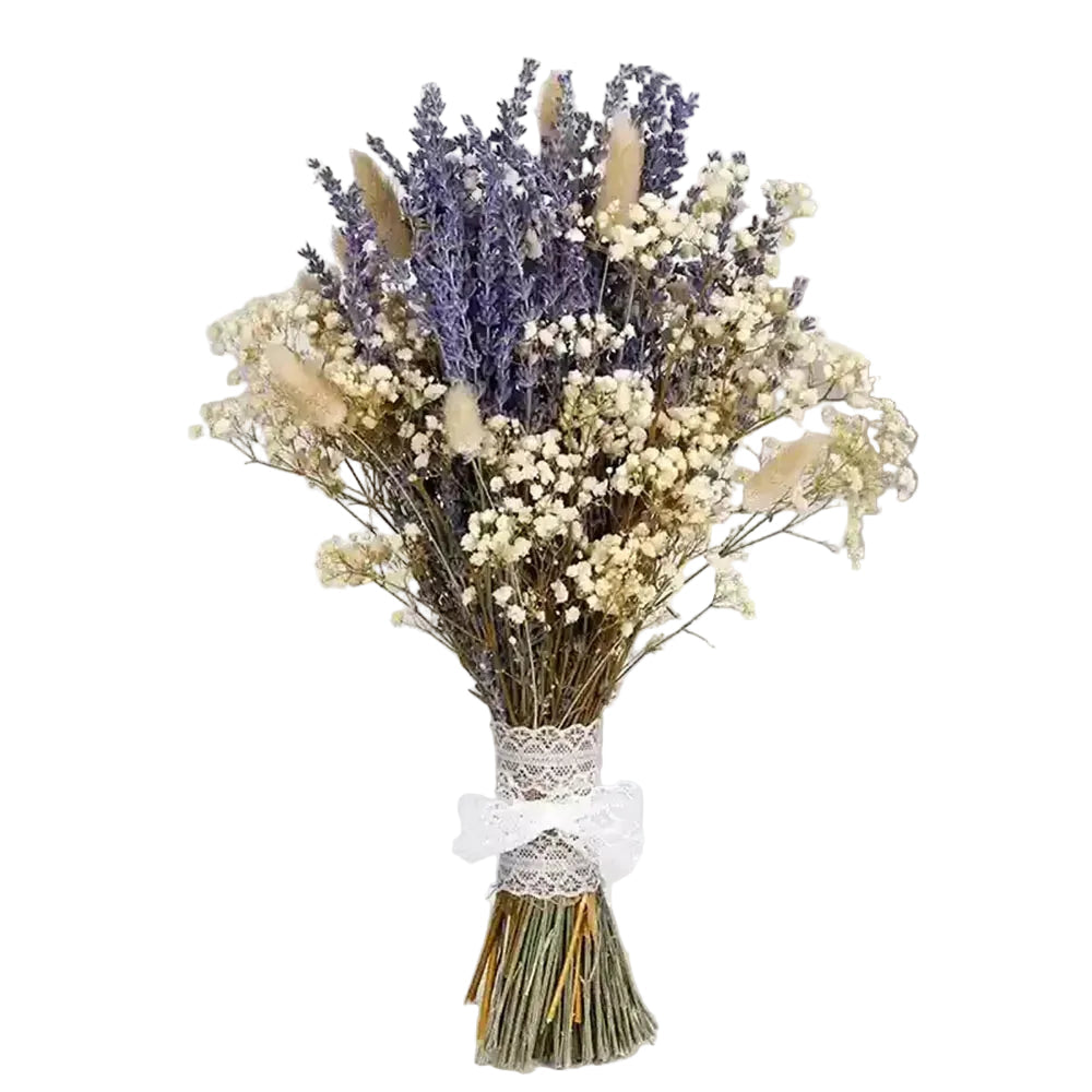  "Wild Bloom" dried mixed flower bouquet in Dusk Bouquet — warm-toned lavender, daisy and bunny tail stems, natural dried wildflower arrangement