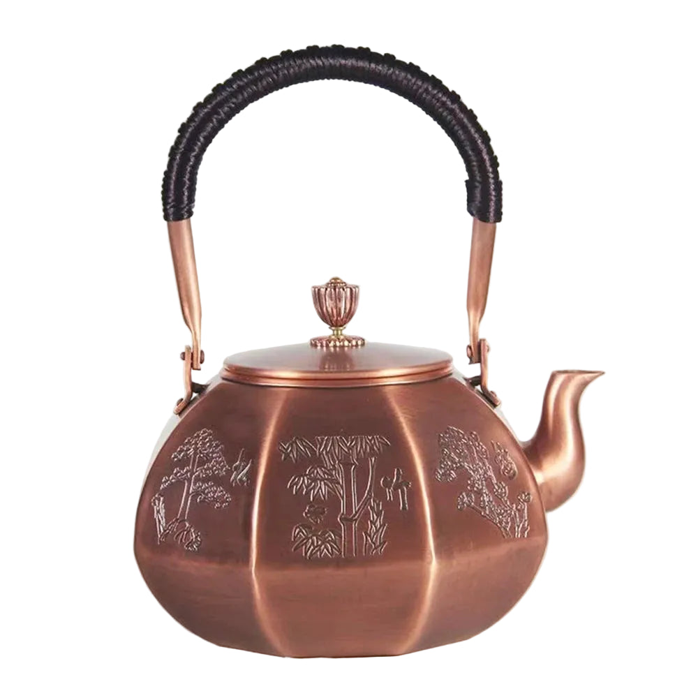 "Dynasty Forge" handcrafted octagonal copper kettle, front view — CL House