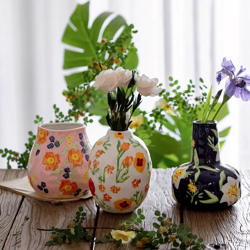 Hand-Painted Orchid Ceramic Vase