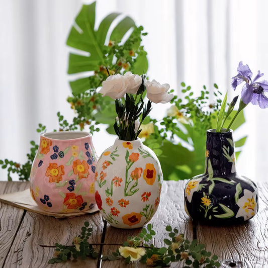 Hand-Painted Orchid Ceramic Vase